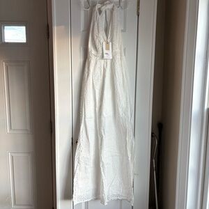 NWT Holiday by Nordstrom Minerva Halter Dress White Eyelet Maxi